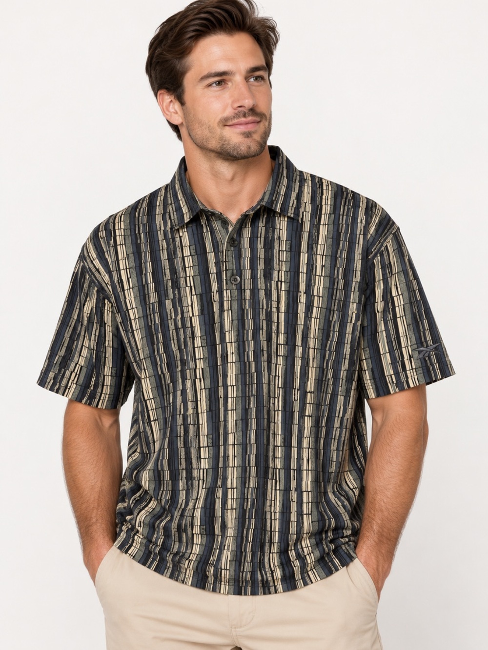 Vintage Reebok Golf Polo Shirt Men’s L 100% Cotton Retro Geometric Print